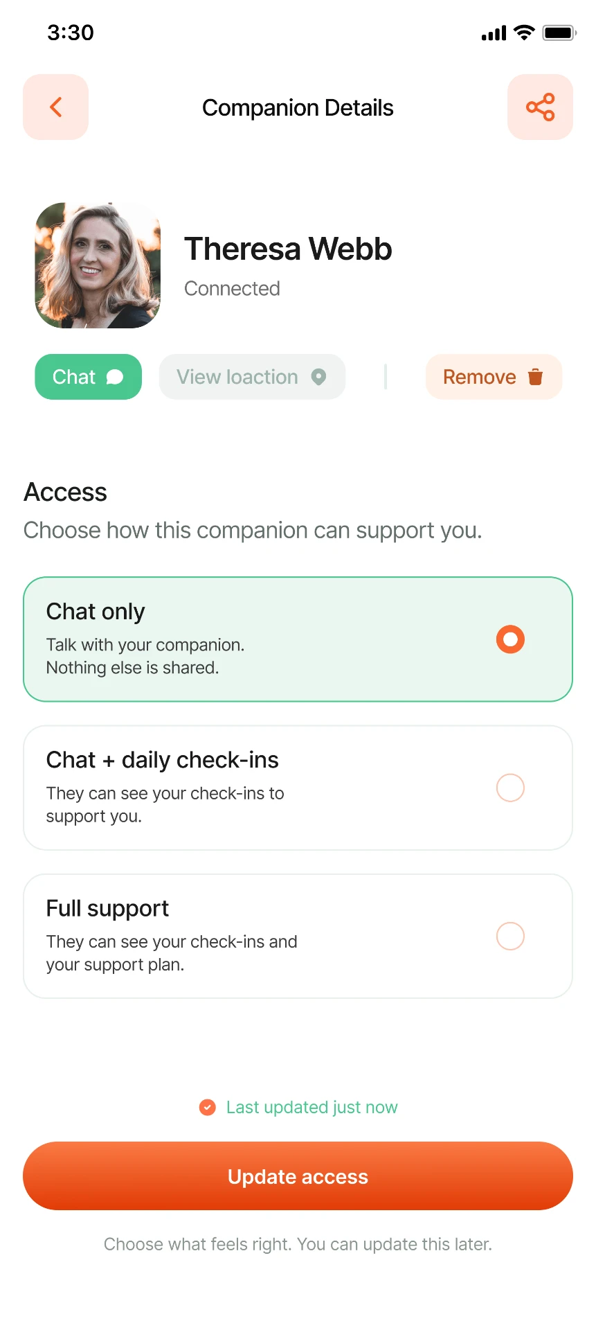 GM5 companion access and support app screen